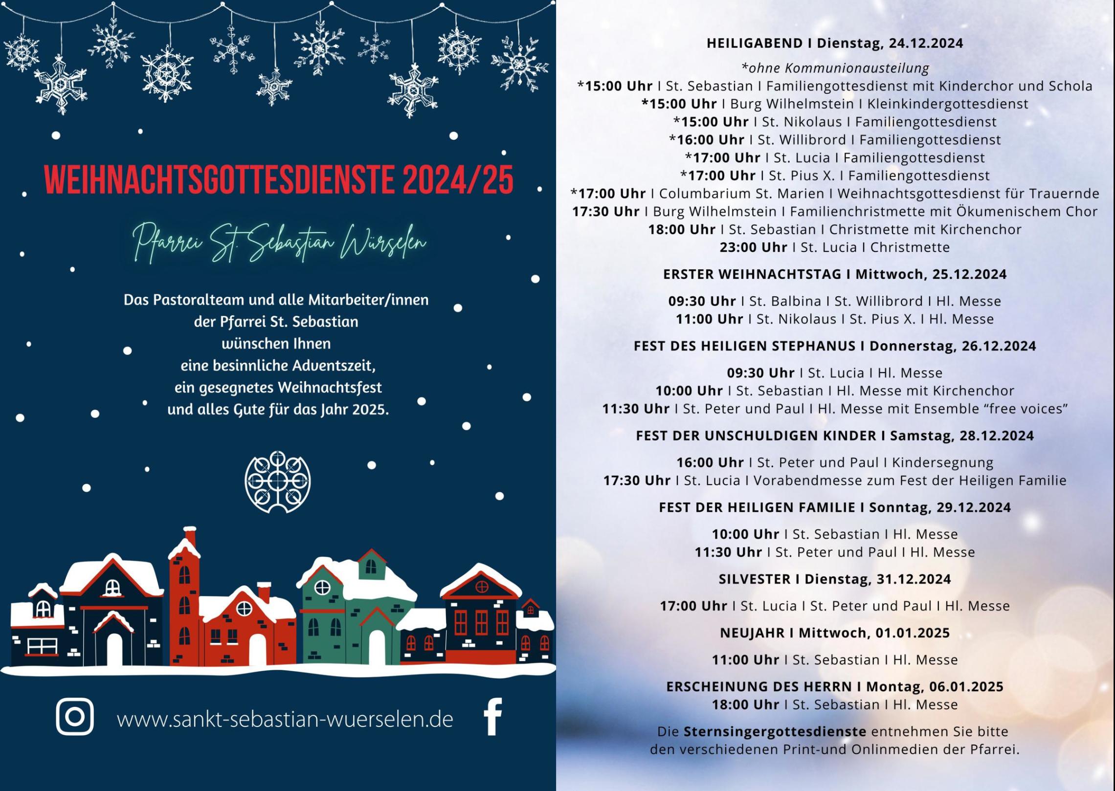 Plakat Weihnachtsgottesdienste HP (c) Pfarrei St. Sebastian