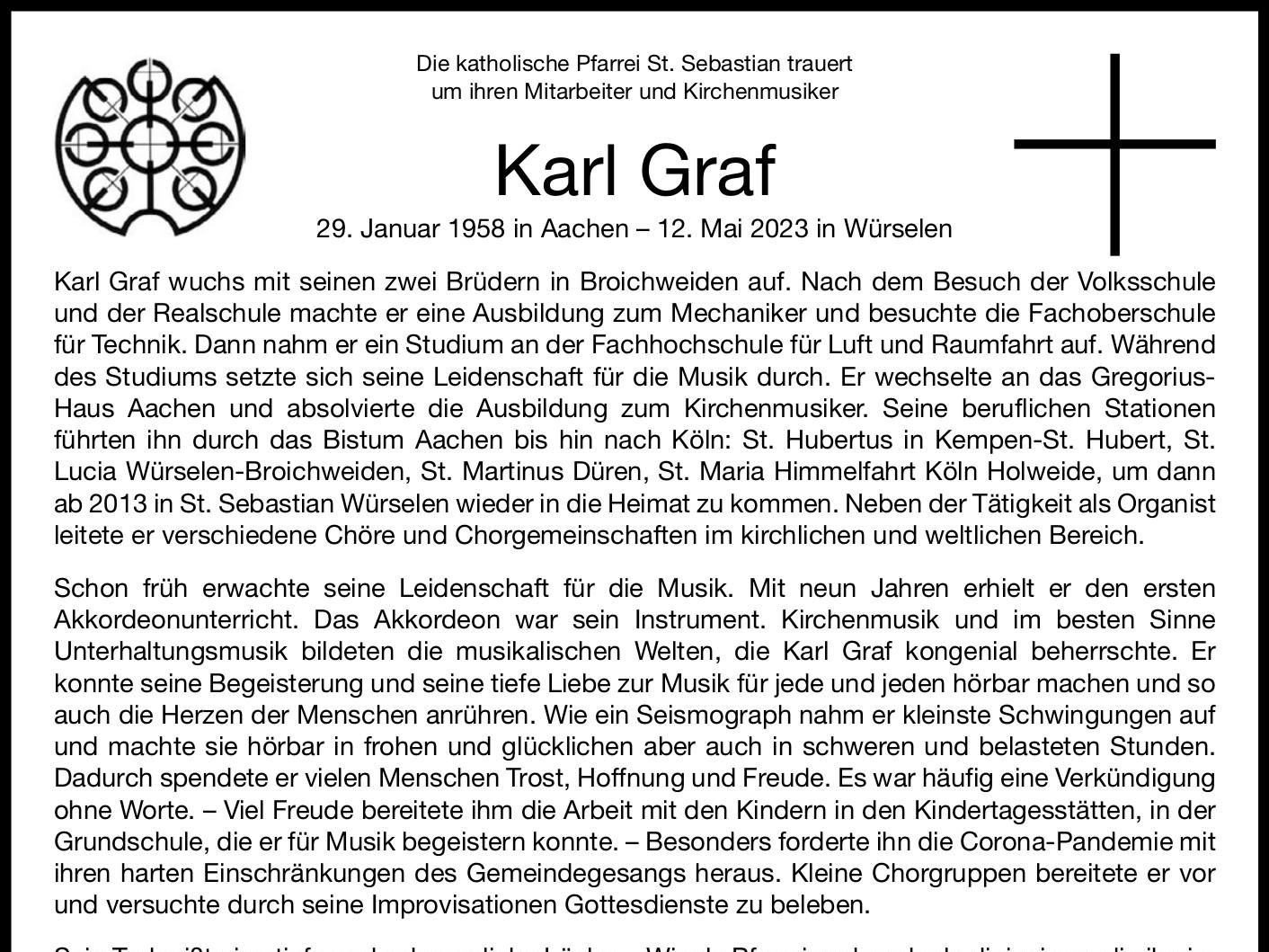 Todesanzeige Karl Graf