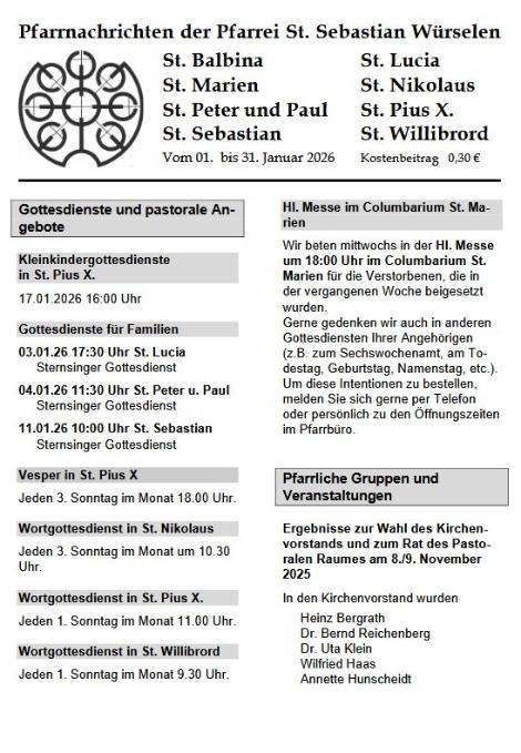 Pfarrnachrichten 01-2026 Titelseite (c) Pfarrei St. Sebastian