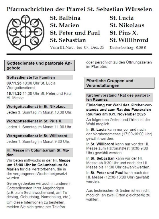Pfarrnachrichten 11-2025 Titelseite (c) Pfarrei St. Sebastian