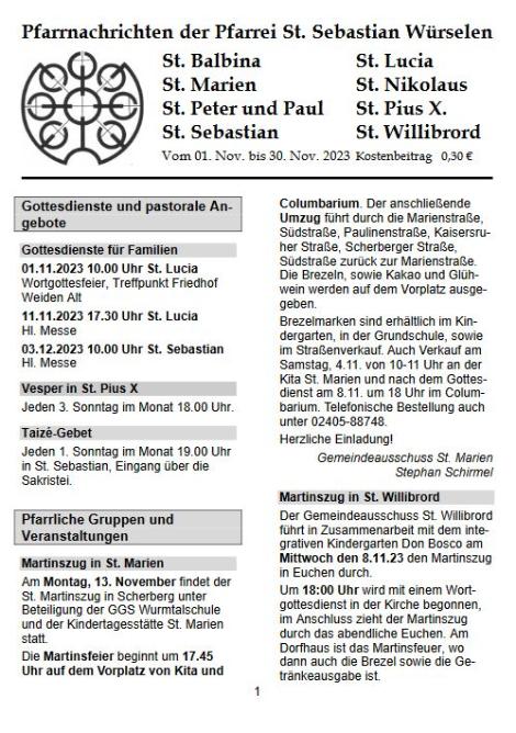 Pfarrnachrichten 11-23 (c) Pfarrei St. Sebastian