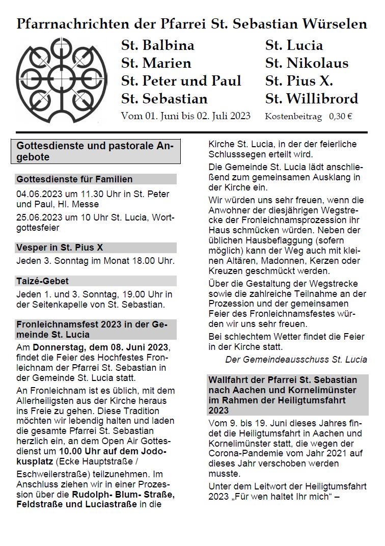 Pfarrnachrichten 2023-06 (c) Pfarrei St. Sebastian