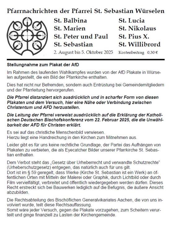 Pfarrnachrichten 2025-08 (c) Pfarrei St. Sebastian