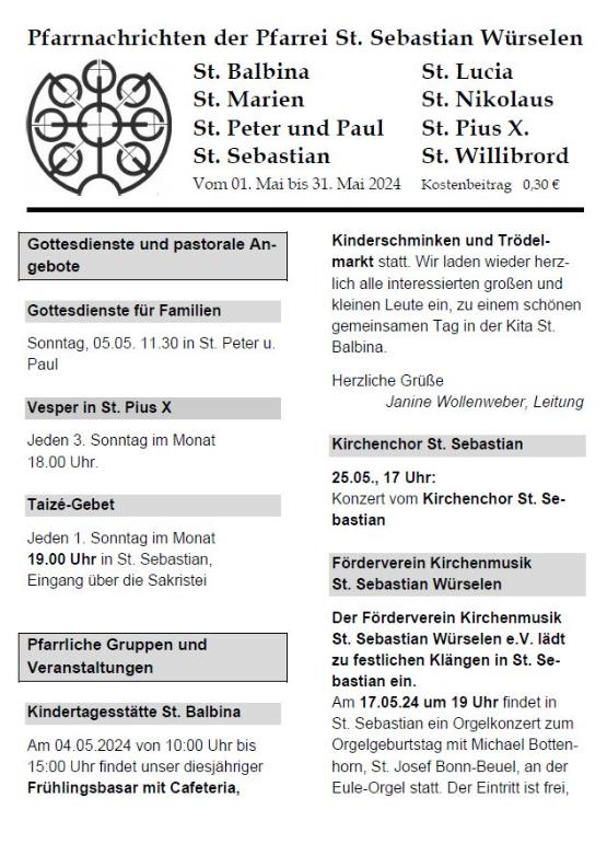 Pfarrnachrichten 24-05 (c) Pfarrei St. Sebastian