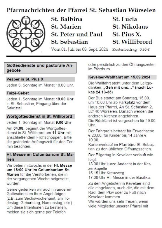 Pfarrnachrichten 24-07 (c) Pfarrei St. Sebastian