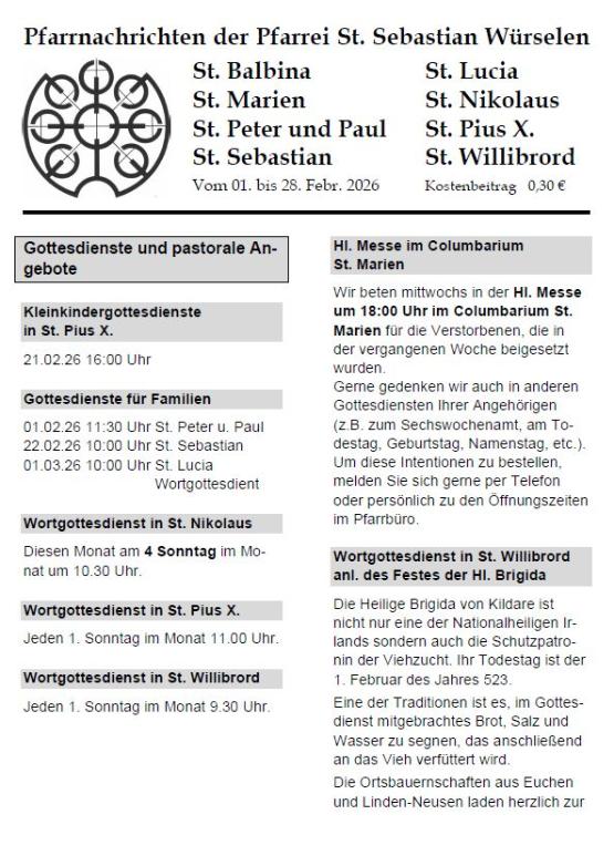 Pfarrnachrichten 26-02 Titel (c) Pfarrei St. Sebastian