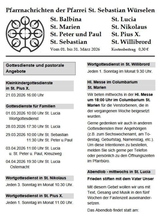 Pfarrnachrichten 26-03 Titel (c) Pfarrei St. Sebastian