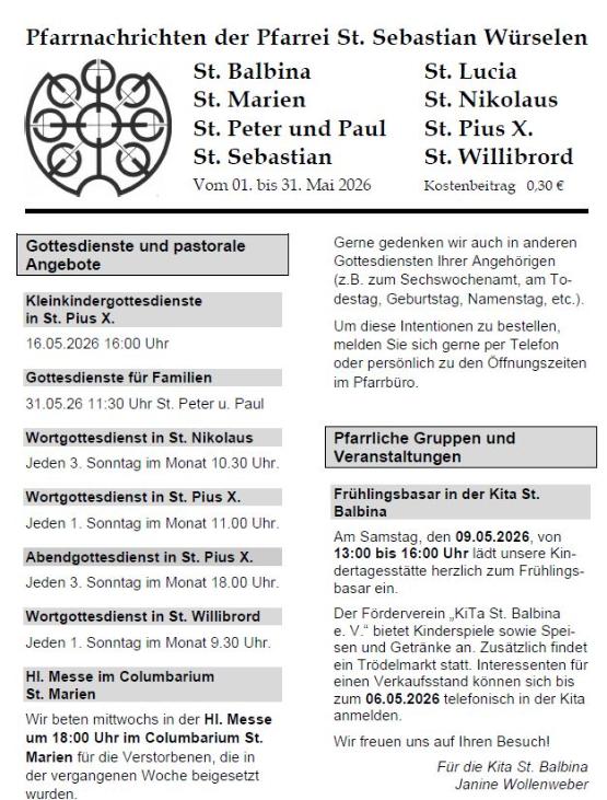 Pfarrnachrichten 26-05 (c) Pfarrei St. Sebastian