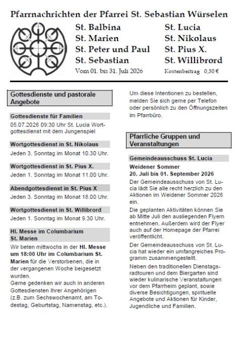 Pfarrnachrichten 26-07 Titel (c) Pfarrei St. Sebastian