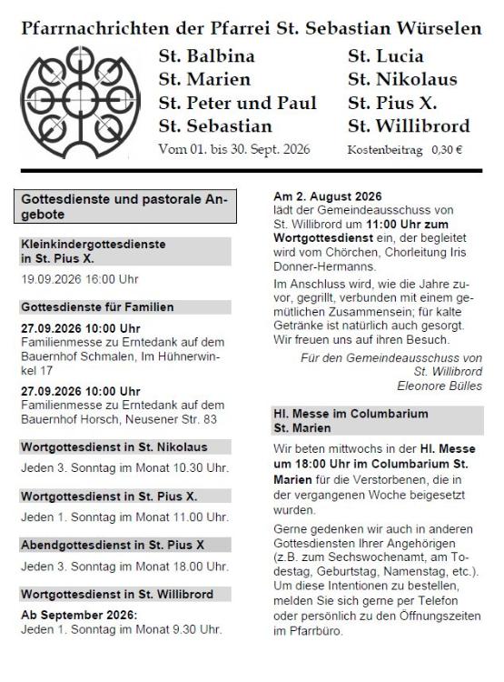 Pfarrnachrichten 26-08 Titel (c) Pfarrei St. Sebastian