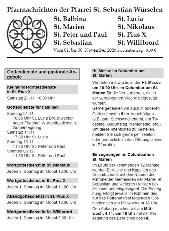 Pfarrnachrichten 26-11 (c) Pfarrei St. Sebastian