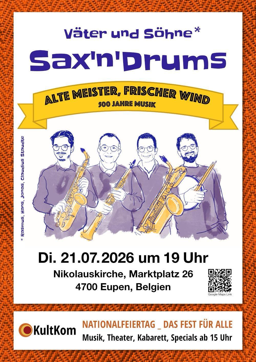 Plakat Väter und Söhne Sax'n'Drums in Eupen